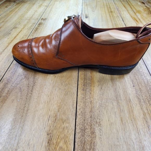 Vintage Allen Edmonds Monk Strap Shoes Mens 10.5 E Tan Leather Cap Toe USA